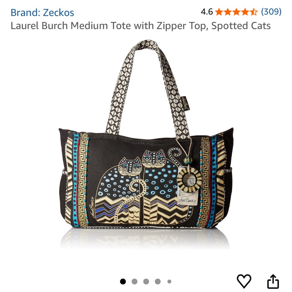Laurel Burch Vibrant Cat Design Tote - Picture 9 of 10